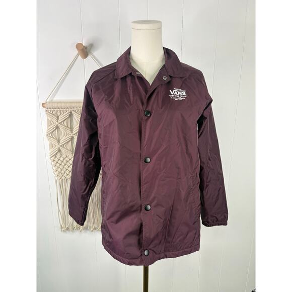 Vans Torrey Lined Coach Jacket Boys Large Burgundy Snap Front - Picture 3 of 11